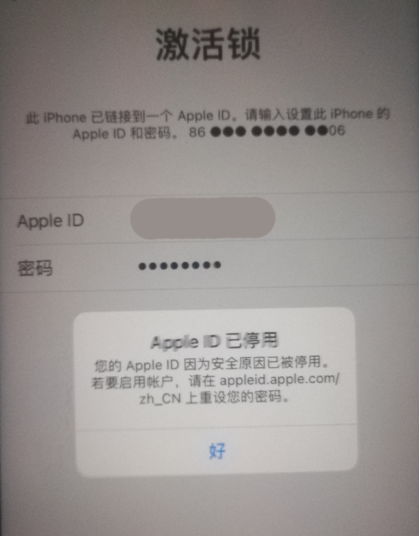 长倘口镇苹果手机维修分享iPhone 12 出现提示“Apple ID 已停用”怎么办 
